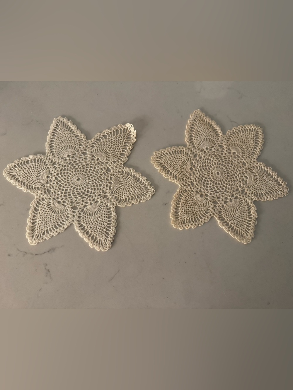 8” Handmade Crochet Flower Doilies - Set of 2 - Light Cream
